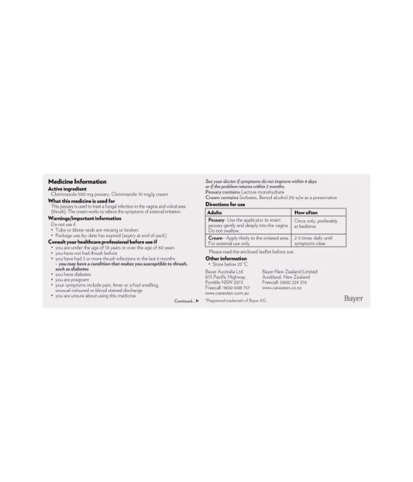 Canesten 1 Day Thrush Treatment Pessary External Cream (Pharm. Only Med) - Image 3