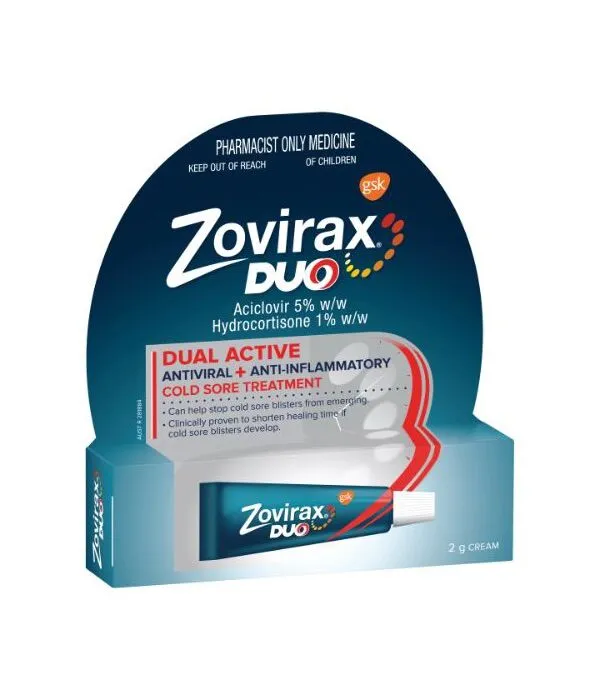 Zovirax Duo Cold Sore Treatment Cream Tube 2g (Pharmacist Only Medicine)