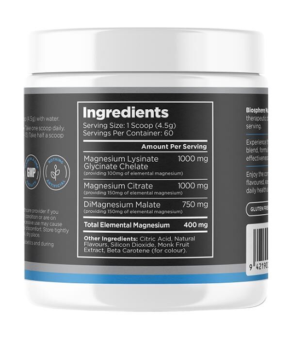 Magnesium powdered 400mg Citrate, Glycinate Chelate & Malate - Mango / Pineapple 300g - Image 4