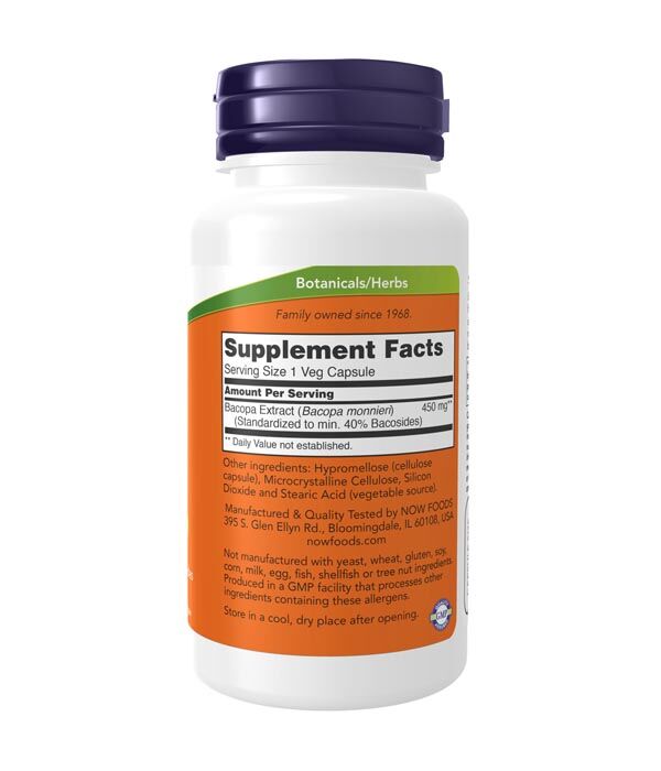 NOW Bacopa Extract, 450mg 90VC - Image 3