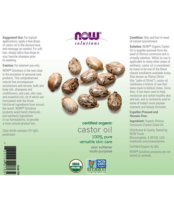 NOW Castor Oil, Certified Organic 237ml - Image 2