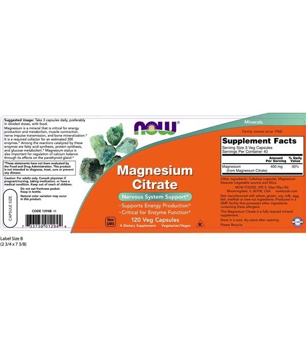 NOW Magnesium Citrate 120VC - Image 2