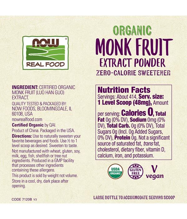 NOW Monk Fruit Extract, Organic Powder 0.7oz / 19.85g - Image 2