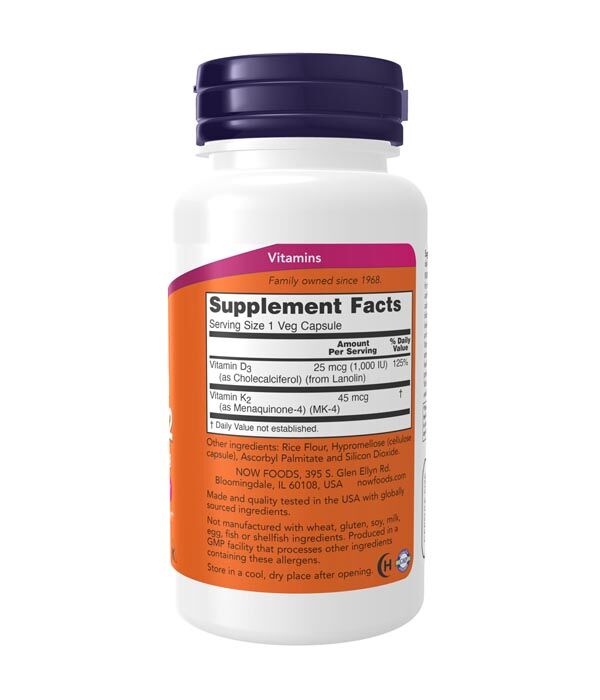 NOW Vitamin D-3 1000IU & K-2 45mcg 120VC - Image 2