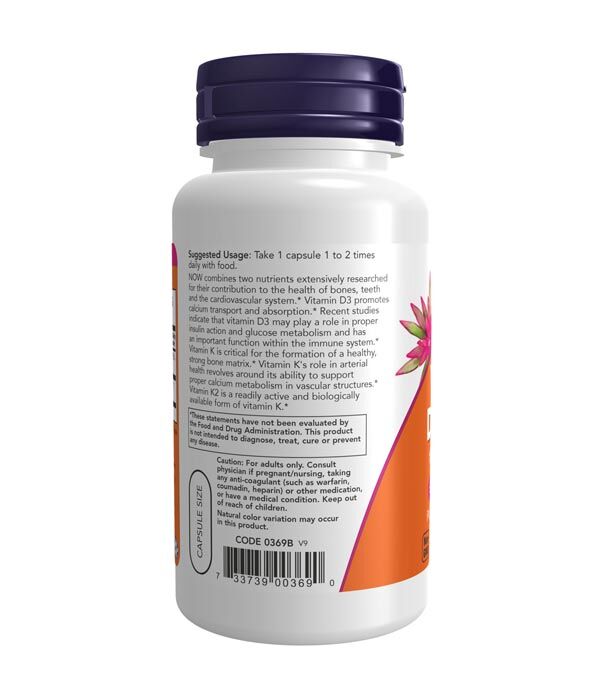 NOW Vitamin D-3 1000IU & K-2 45mcg 120VC - Image 3