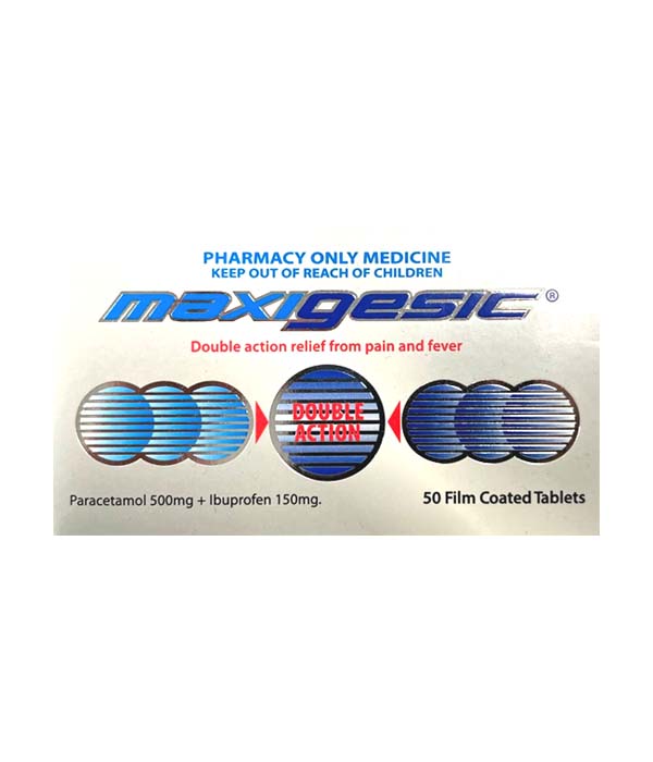 Maxigesic Double Action Tablets, 50 pack. ZOOM Pharmacy