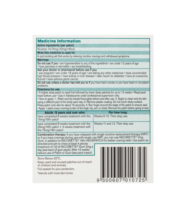 Nicorette Quit Smoking Nicotine 16 Hour Invisipatch Step 3 7 Pack - Image 3