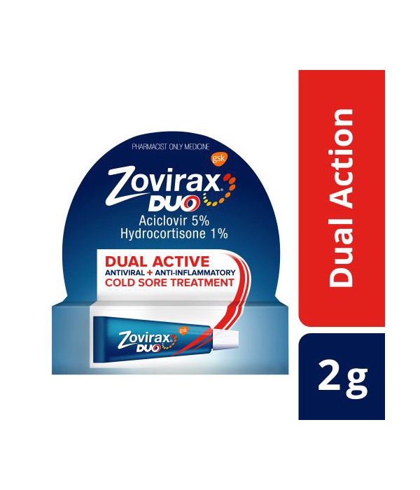 Zovirax Duo Cold Sore Treatment Cream Tube 2g (Pharmacist Only Medicine