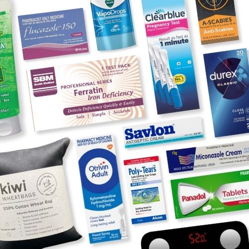 Pharmacy Shop Products Available from Zoom Pharmacy Laid Flat