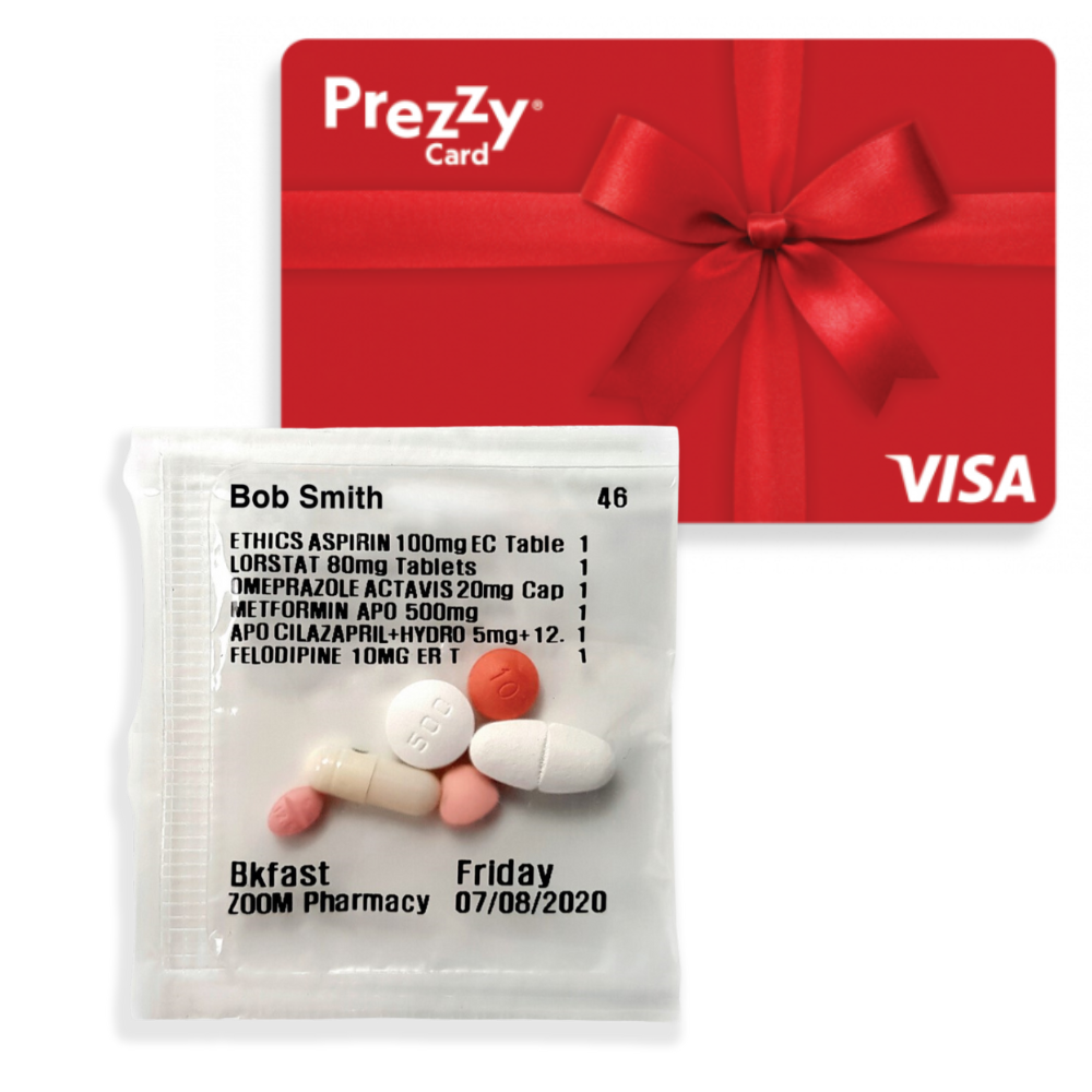A ZOOM Pharmacy Medicines Sachet and Prezzy Card