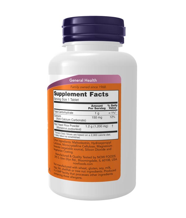 NOW Red Yeast Rice 1200mg 60T - Image 2