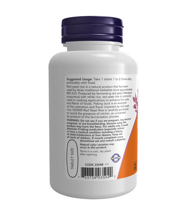 NOW Red Yeast Rice 1200mg 60T - Image 3