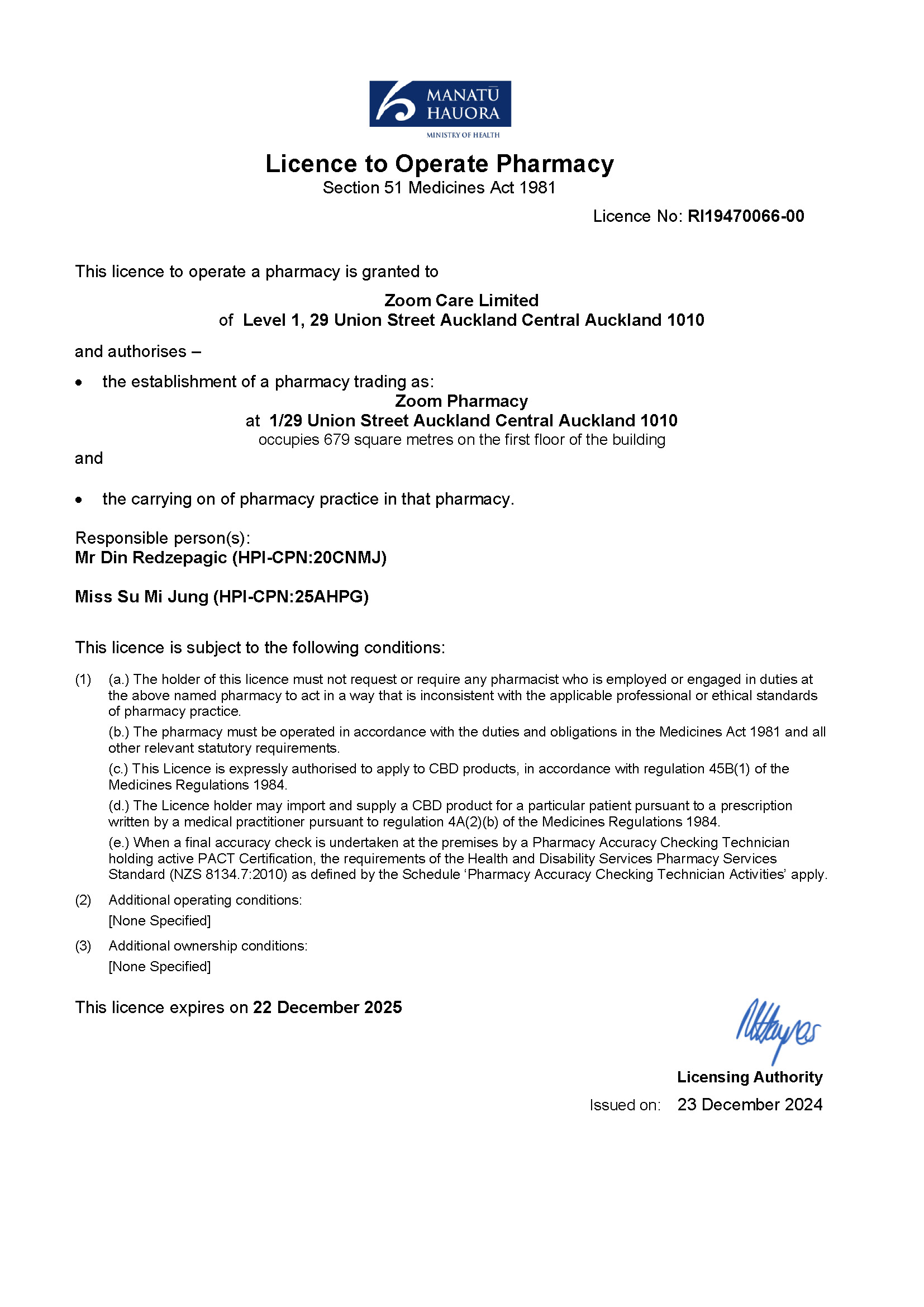 Zoom Pharmacy License to Operate 2025