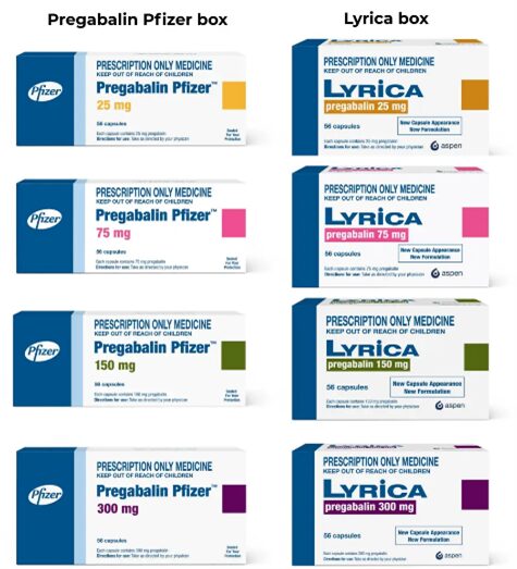 Pregabalin Pfizer and Lyrica Boxes